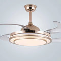 Modern circular eye protection led fan chandelier with brushed gold finish and transparent blades for spectrum eye protection