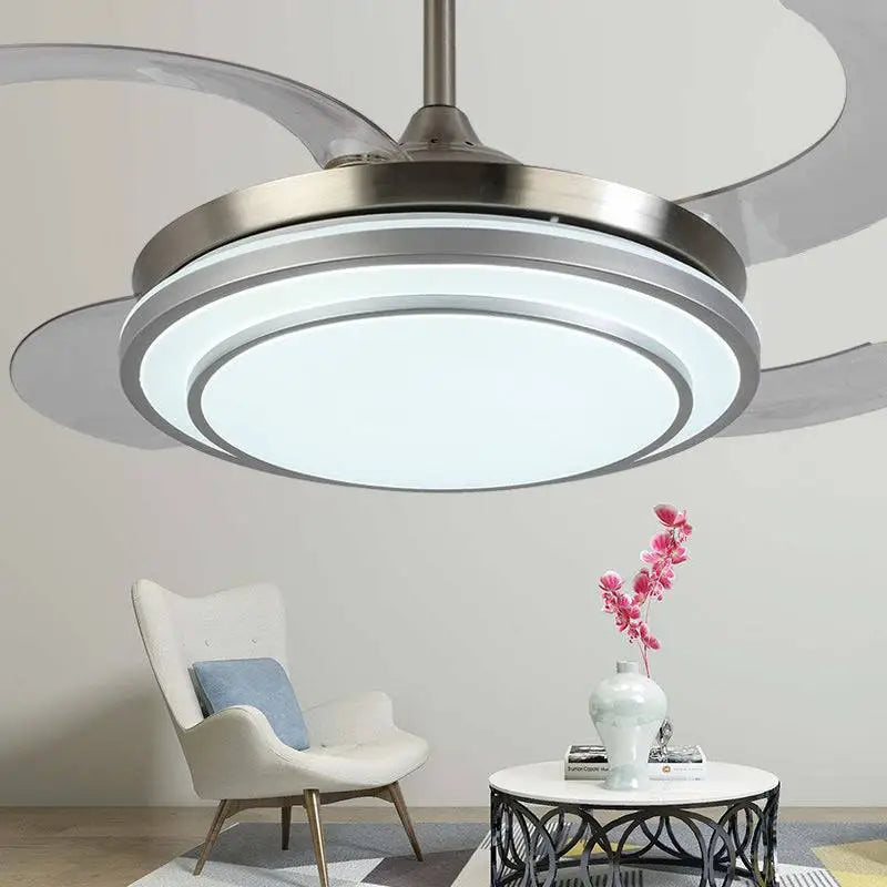Modern circular eye protection led fan chandelier with sleek stainless steel finish and integrated spectrum eye protection lighting