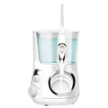 Modern electric tooth punch water flosser with white body, clear tank, silver accents, and flexible punch water flosser tip