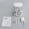 Modern electric tooth punch in white with clear tank reservoir and chrome accents punch water flosser