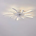 Modern flower crystal large white framed ceiling fan light with sleek petal design and crystal accents