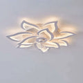 Modern flower crystal large white framed ceiling fan with a sleek layered lotus design and integrated LED light fixture