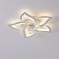 Modern flower crystal large white framed ceiling fan light with illuminated petals and central crystal accent