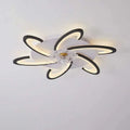 Modern flower crystal large black framed ceiling fan light with white curved rings and central crystal embellishment