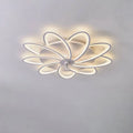 Modern flower crystal large white framed ceiling fan light with sleek curved acrylic rings and floral LED design