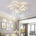 Modern flower crystal large white framed ceiling fan light with crystal accent and flower-shaped blades