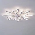 Modern flower crystal large white framed ceiling fan light with sleek curved layered arms and led illumination