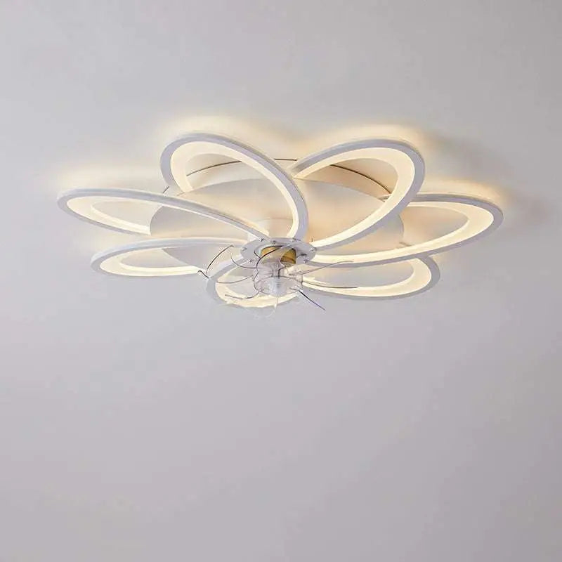 Modern flower crystal large white framed ceiling fan light with floral led ceiling light and warm ambient lighting