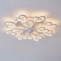 Modern flower crystal large white framed ceiling fan light with heart-shaped LED petals and central fan blades