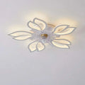 Modern flower crystal large white framed ceiling fan light with translucent white petals and clear central design