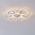 Modern flower crystal ceiling fan light with large white framed design and six translucent petal-shaped arms illuminated by warm white leds