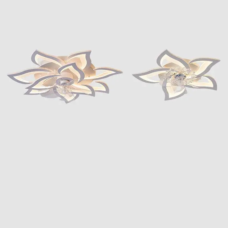 Two elegant cream-colored modern flower crystal led ceiling lights with metallic outlines and crystal accents for framed ceiling fan use