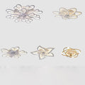 Modern flower crystal large white framed ceiling fan light with sleek metallic petals and embedded led bulbs