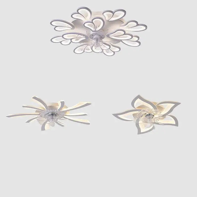 Modern flower crystal large white framed ceiling fan light with white and silver led floral petal ceiling fixtures