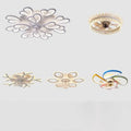 Modern flower crystal large white and silver leaf-shaped framed ceiling fan light fixture with a central hub