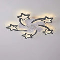 Modern flower crystal large black framed ceiling fan light with white frame and black star shaped cutouts and crystal center