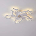 Modern flower crystal large white framed ceiling fan with star-shaped translucent crystal light and warm LED illumination