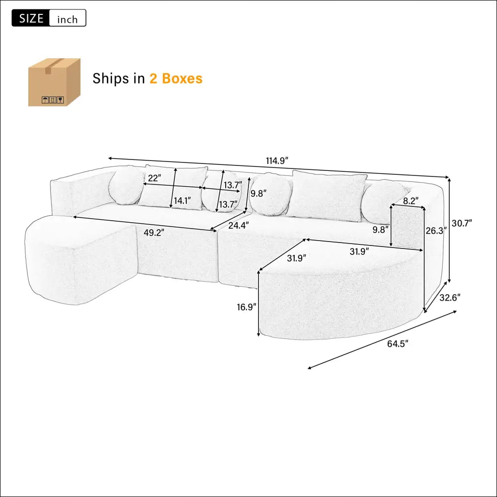 Modern grey modular sectional sofa bed featuring white fabric curved-end modules and multiple cushions for comfort