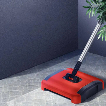 Red and black modern hand-pushed sweeper electric floor cleaner with a sleek and ergonomic design for efficient cleaning