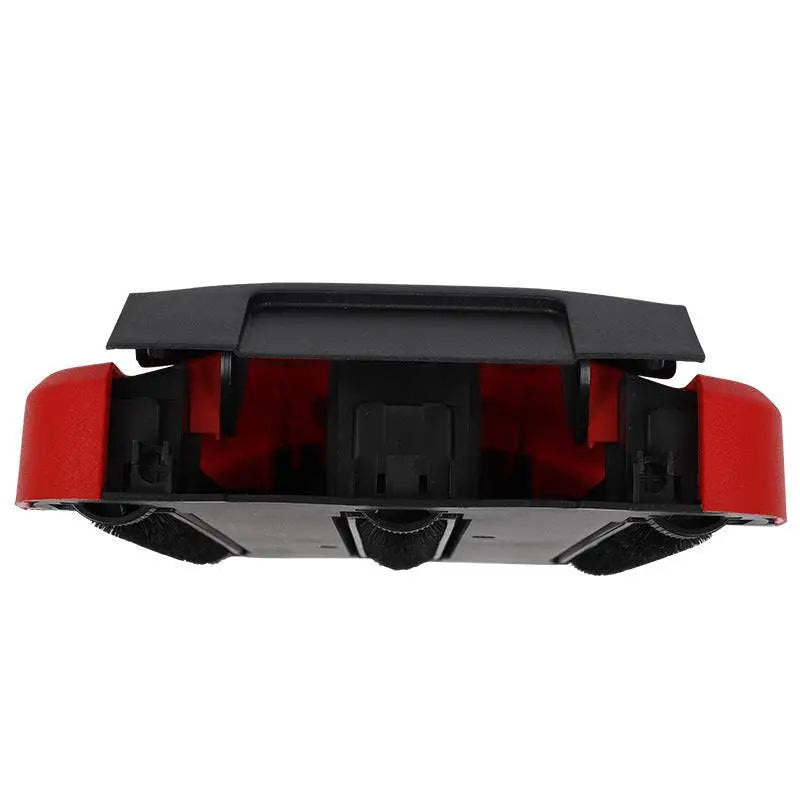 Red and black modern hand-pushed sweeper electric floor cleaner with visible brush system for efficient cleaning