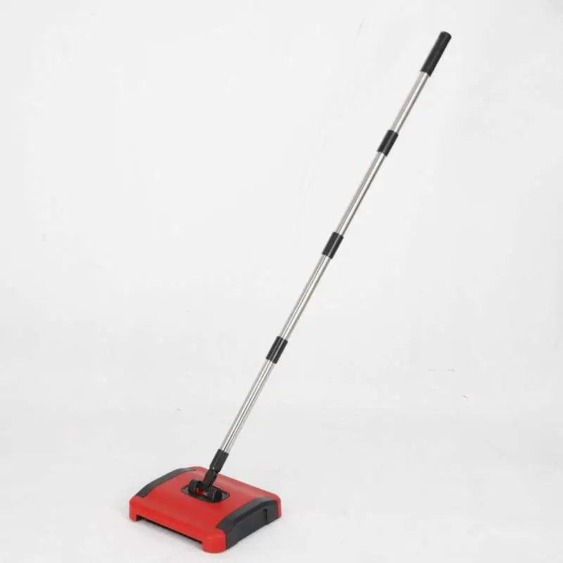 Red and black modern hand-pushed sweeper electric floor cleaner with a sleek and ergonomic design for efficient cleaning