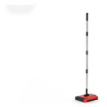 Modern hand-pushed sweeper electric floor cleaner in red and black with a telescopic metal handle for easy use