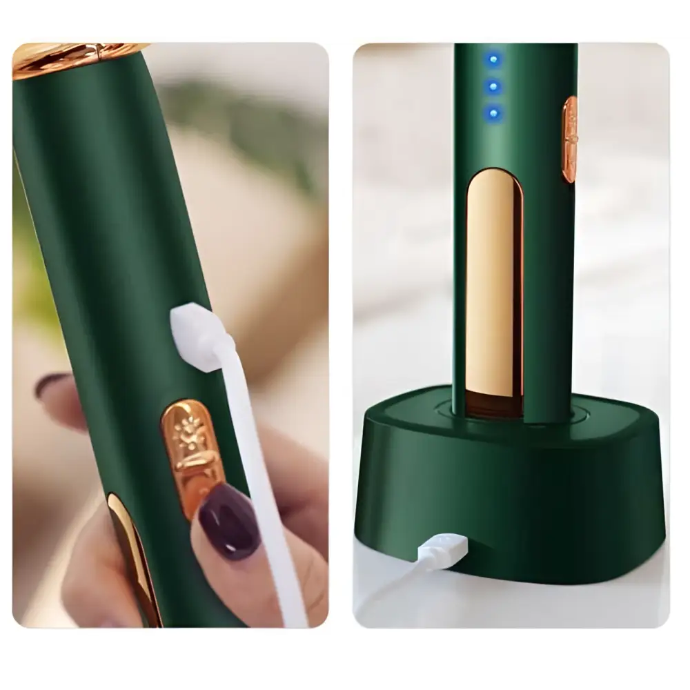 Modern home bedroom electric mosquito swatter with deep green rose gold body and glowing blue mesh for effective use