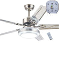 Modern home dining room ceiling fan light with stainless steel four blades and circular led fixture for bedroom use