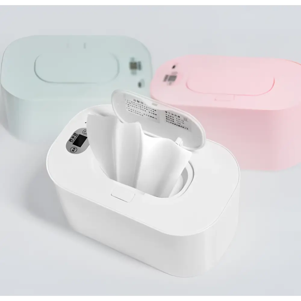 White plastic electric baby wet wipes dispenser with sleek soft-touch finish and digital display wet wipes heater