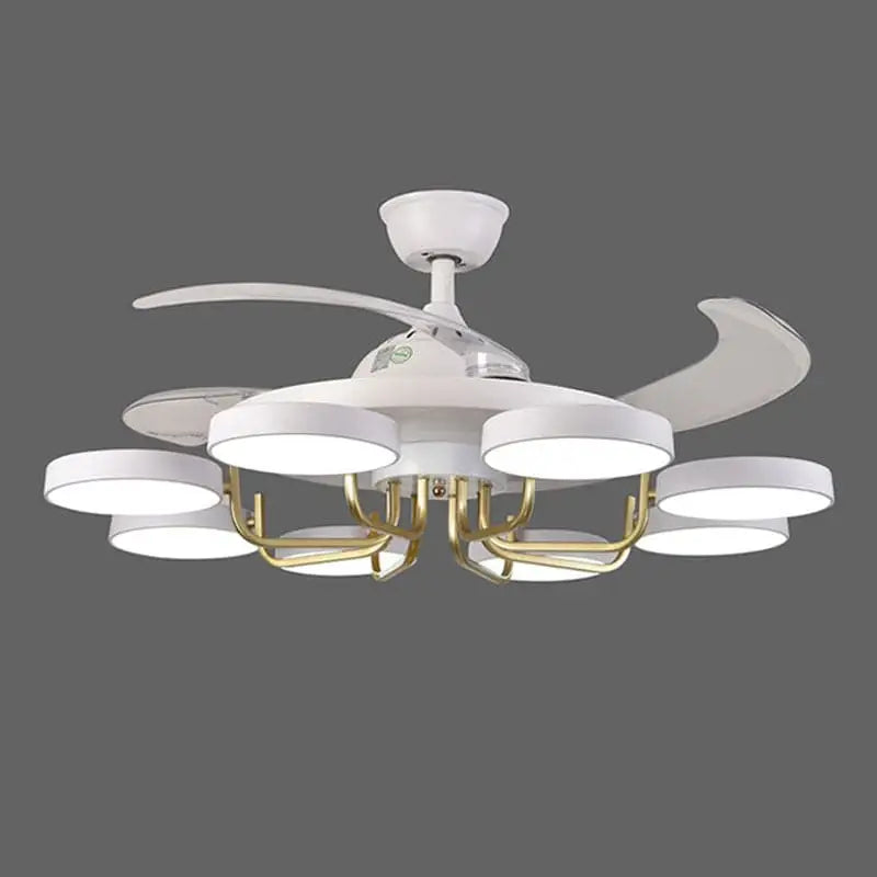 White and gold modern nordic stealth ceiling fan with integrated led lights for efficient and stylish indoor use