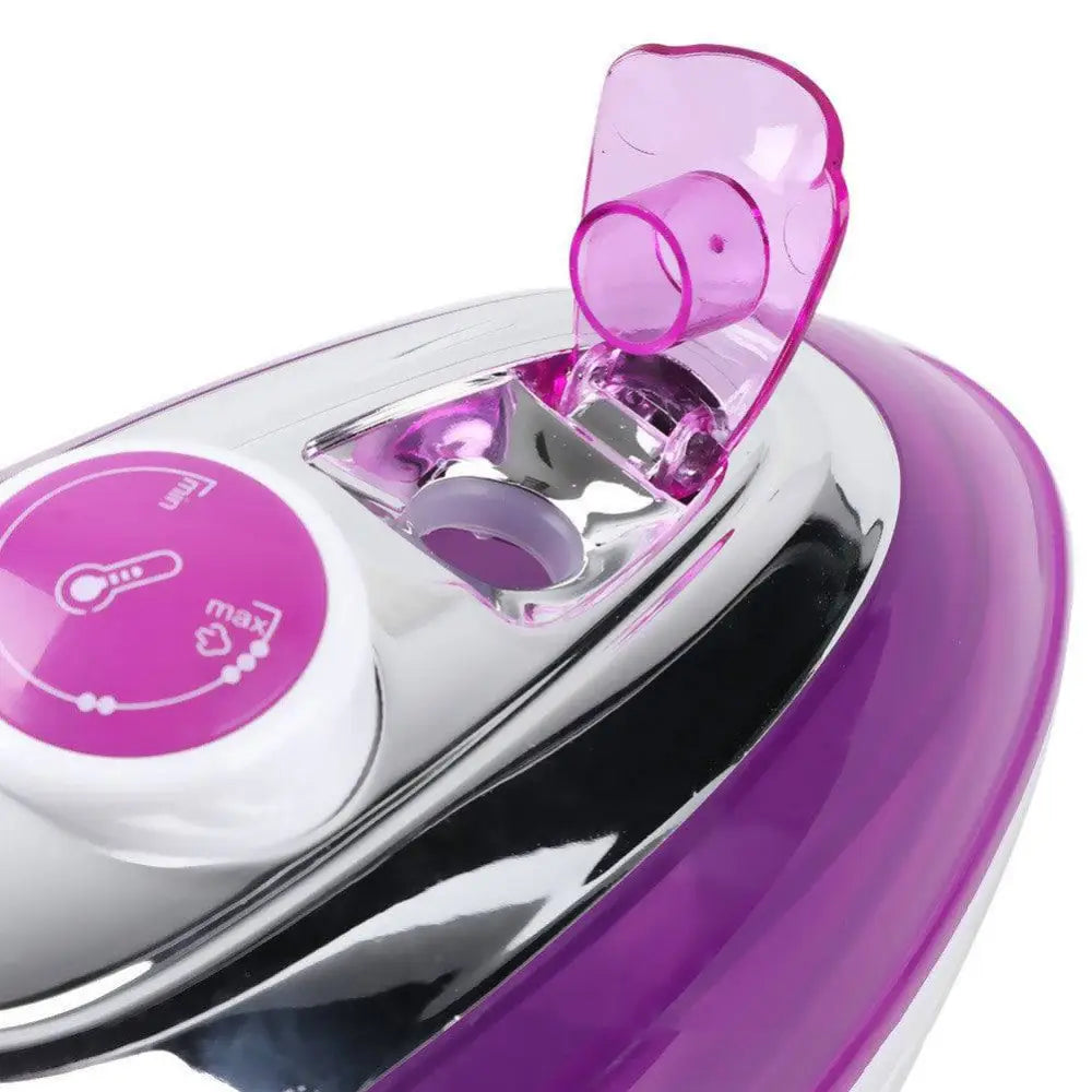 A sleek modern purple and chrome handheld steam ironing machine for efficient steam ironing