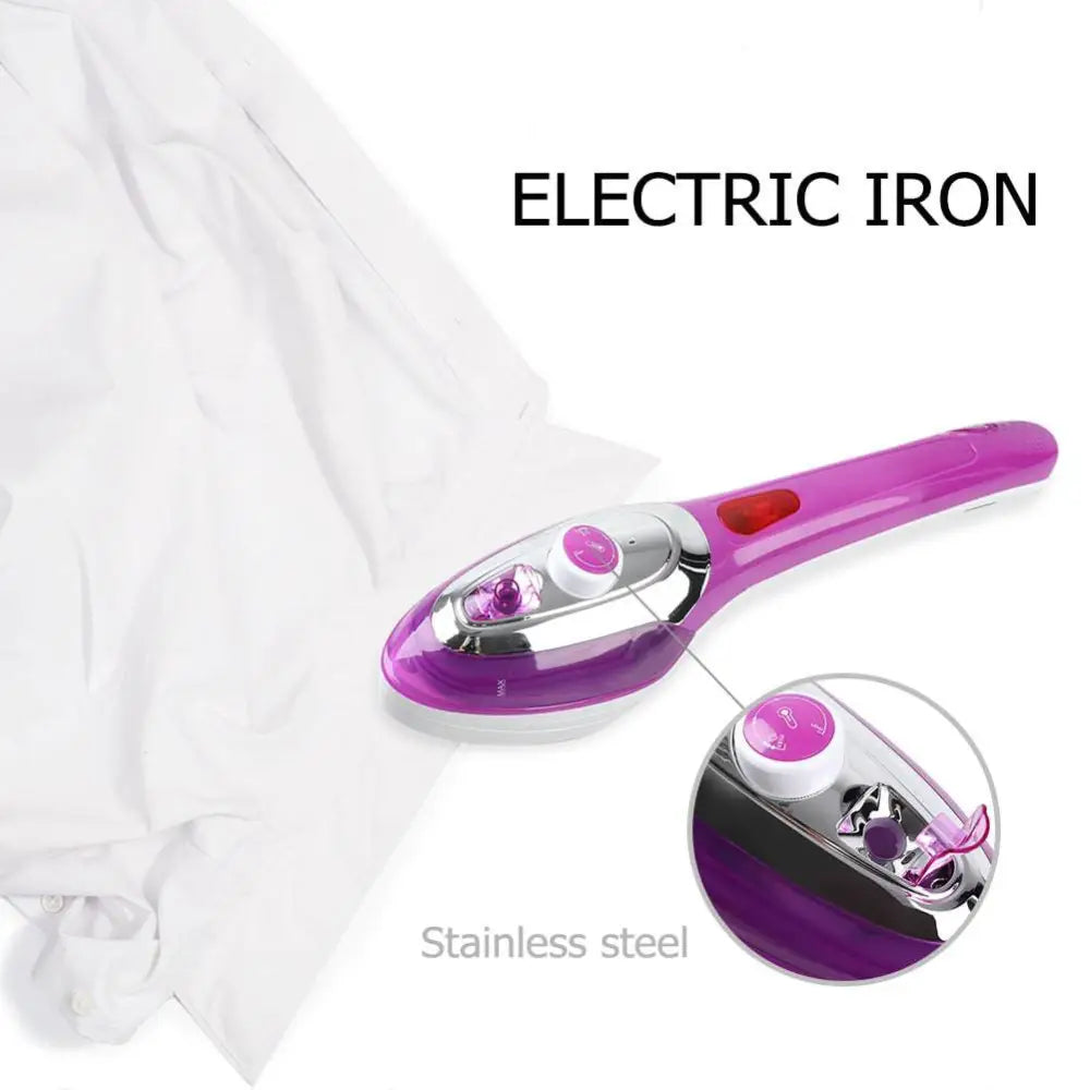 Modern purple and white handheld steam ironing machine with sleek design and chrome accent on control panel