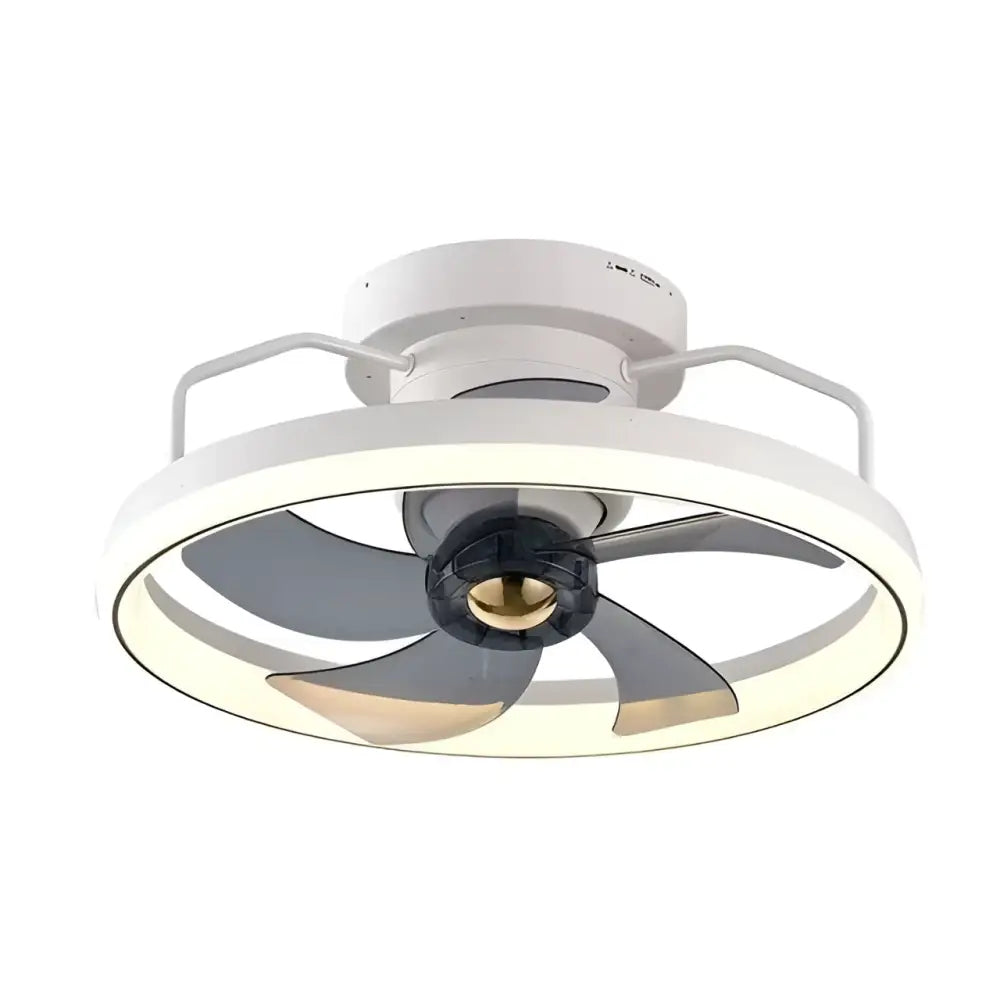Modern simple fashion living room ceiling fan with integrated led lighting and dark gray blades in white finish
