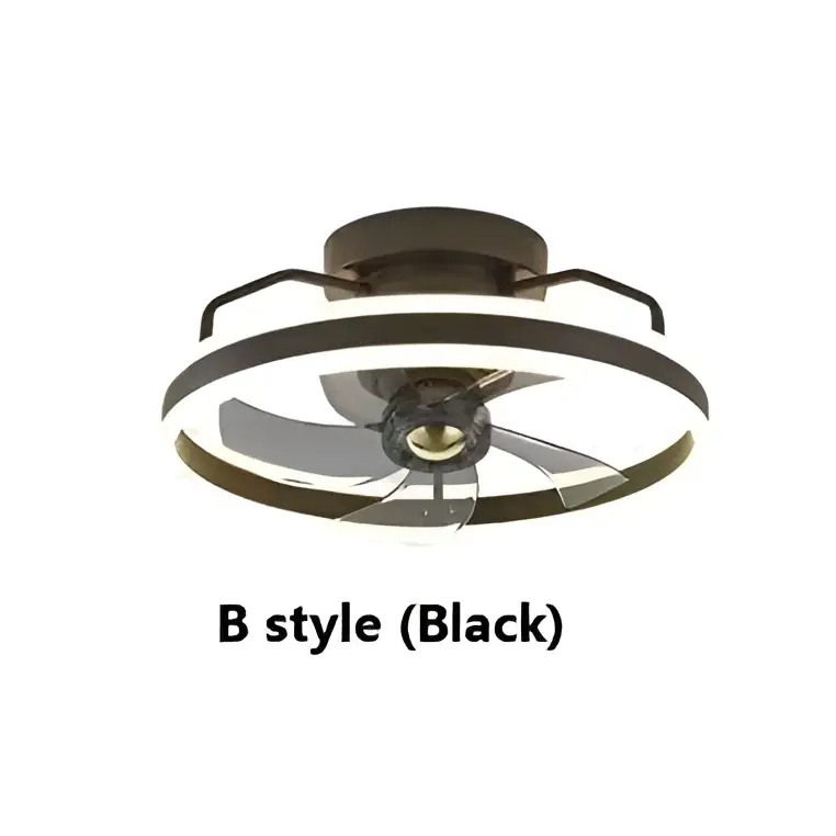 Black b-style ceiling fan with integrated led lighting and two concentric rings for modern simple fashion living room use