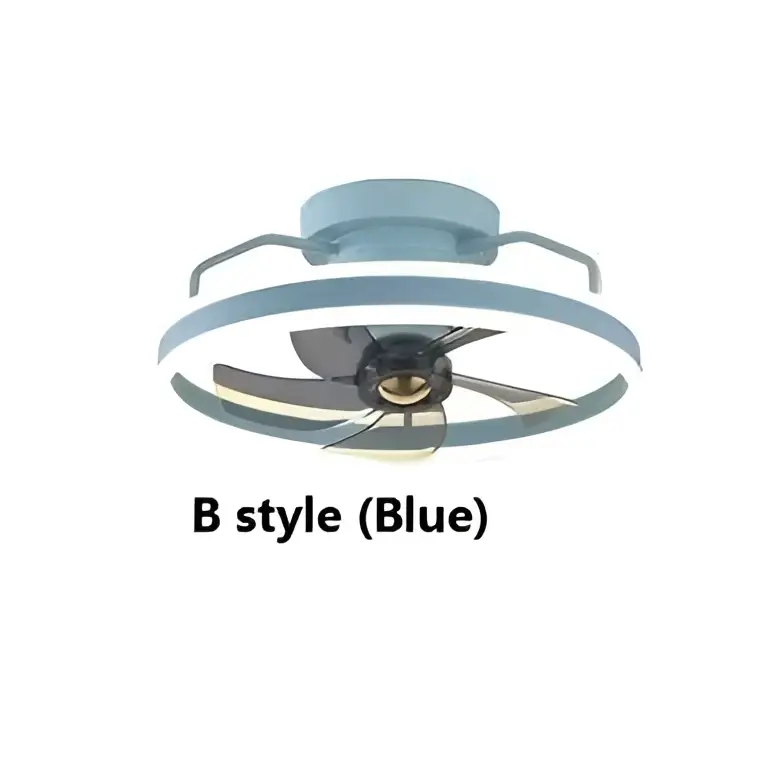 Blue b-style ceiling fan with sleek metallic blades and integrated led lighting for modern simple fashion living room use
