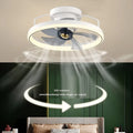White circular ceiling fan with integrated led lighting and modern simple fashion design for fashion living room use