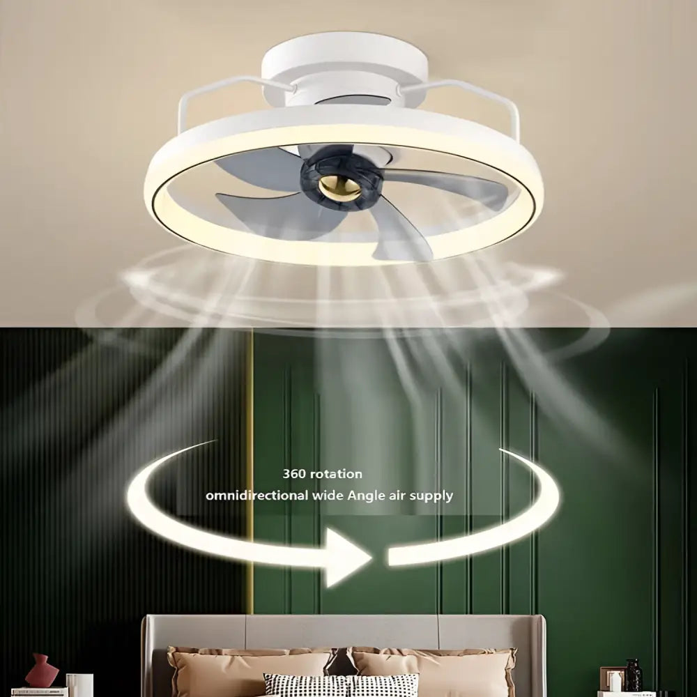 White circular ceiling fan with integrated led lighting and modern simple fashion design for fashion living room use