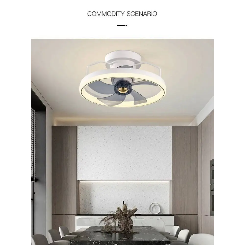 White ceiling-mounted fan lamp with integrated led lighting and modern simple fashion design for fashion living room