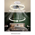 White circular ceiling fan with integrated led lighting and sleek modern simple fashion design for fashion living room