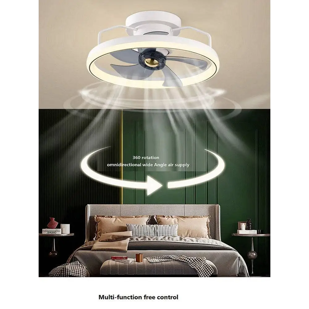 White circular ceiling fan with integrated led lighting and sleek modern simple fashion design for fashion living room