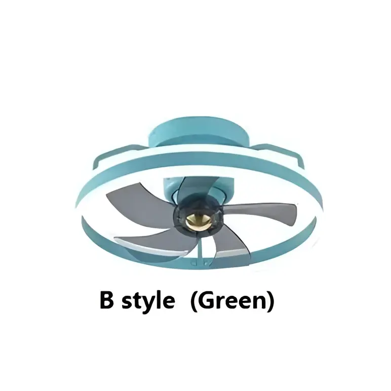 Teal modern simple fashion ceiling fan with five dark gray blades and integrated led lighting for fashion living room