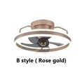 Modern simple fashion rose gold b style ceiling fan with integrated led lighting and circular frame for fashion living room