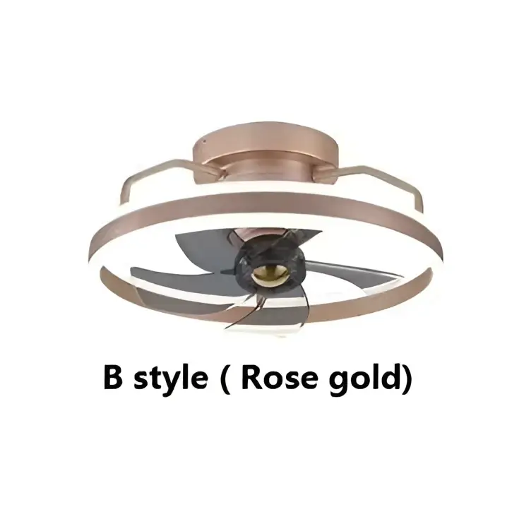 Modern simple fashion rose gold b style ceiling fan with integrated led lighting and circular frame for fashion living room
