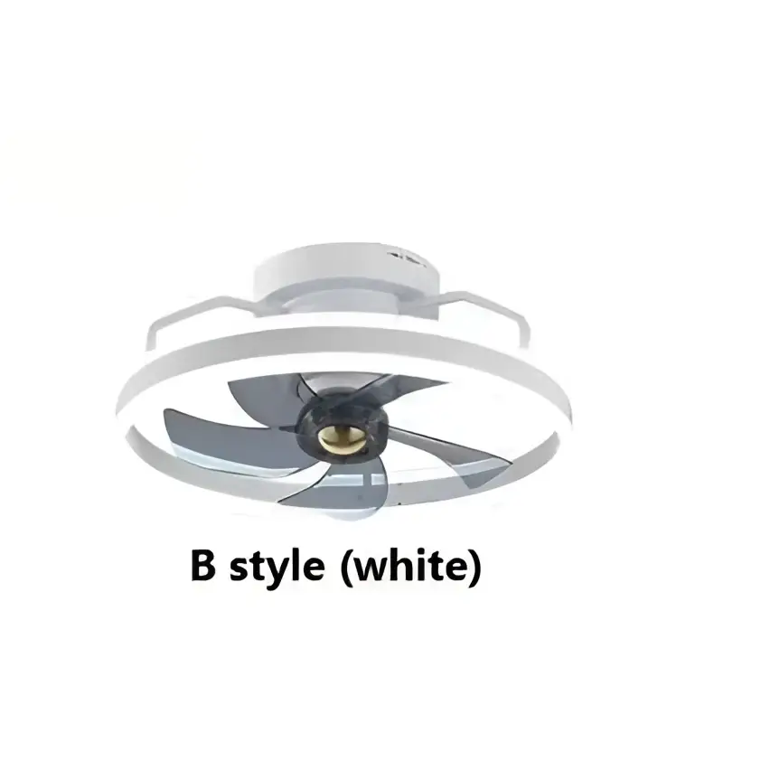 White ceiling fan with integrated led lighting and four dark gray blades in modern simple fashion living room design