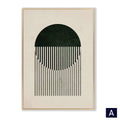 Modern vintage black poster abstract wall art with minimalist dark green circular slats framed in sleek gold