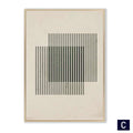 Modern vintage black framed wall art featuring minimalist abstract black poster stripes on off-white background