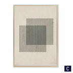 Modern vintage black framed wall art featuring minimalist abstract black poster stripes on off-white background