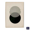 Modern vintage black framed wall art featuring a minimalist abstract black poster with a gold frame and vertical stripes