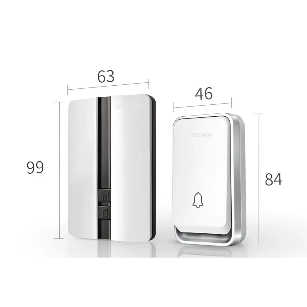 Modern white and silver wireless door bell with a sleek silver wireless door design and modern white finish