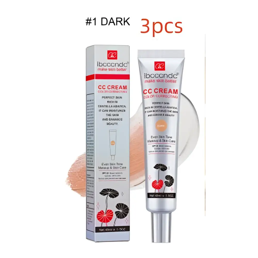 The silver-tube correcting cc cream features red lotus graphics for natural radiance and lasting moisturizing makeup